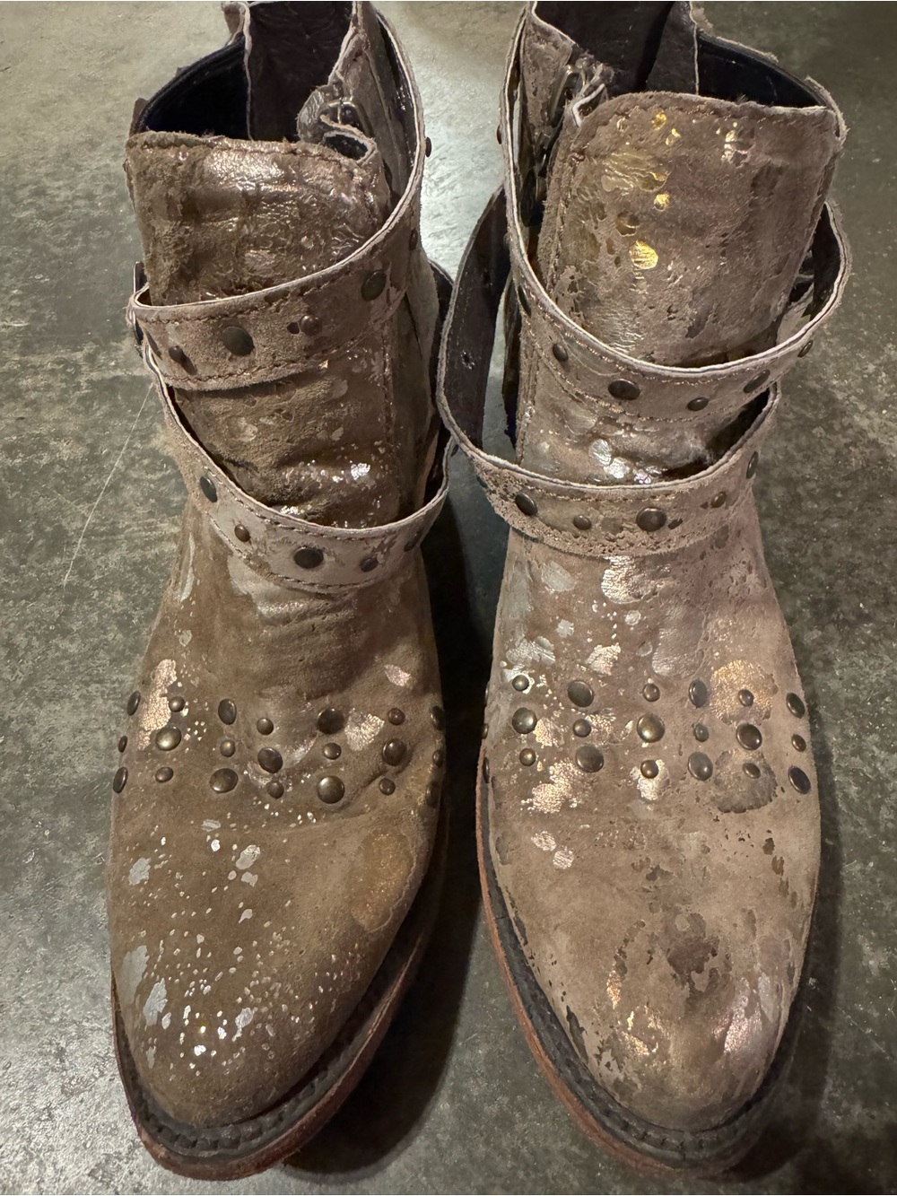 Liberty Black Studded Suede Ankle Boots in Distressed Brown